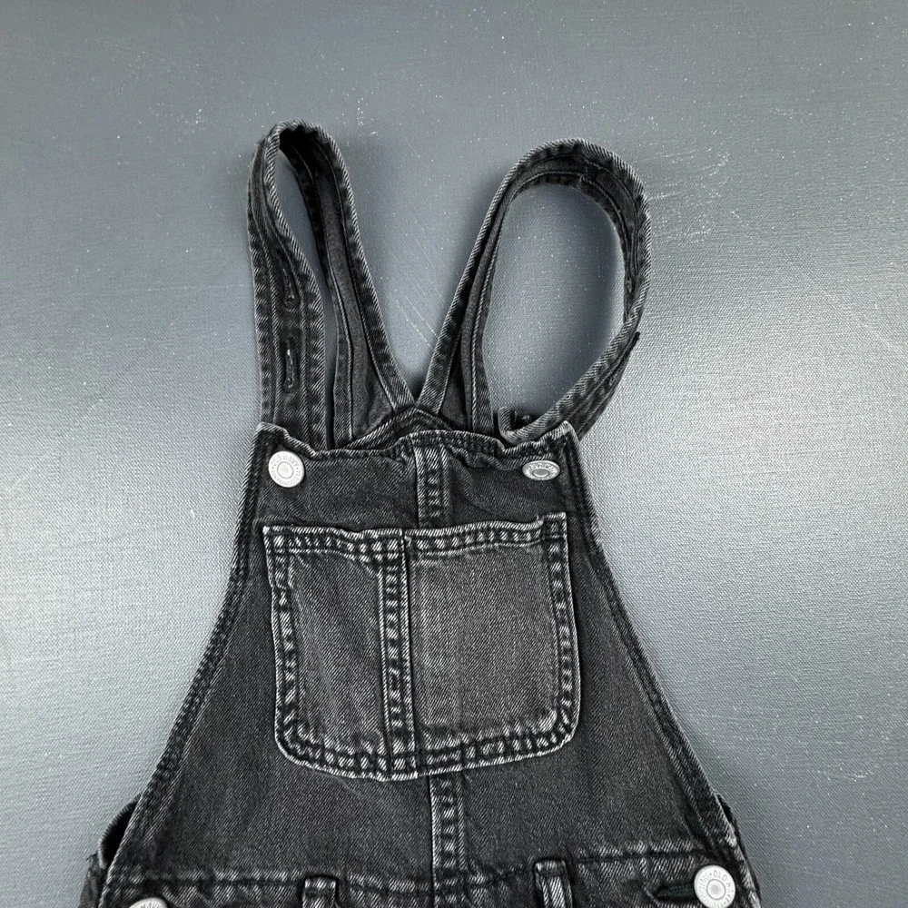 Old Navy Girls 6-7 Black Denim Distressed Overalls Adjustable Strap Casual Jeans